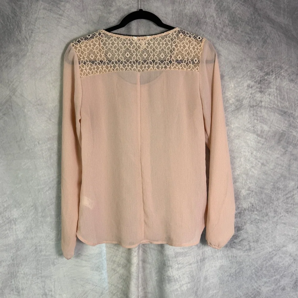 y2k y210 Candies Blouse Womens sz L Pink Cottagecore Coquette Feminine Lace Trim